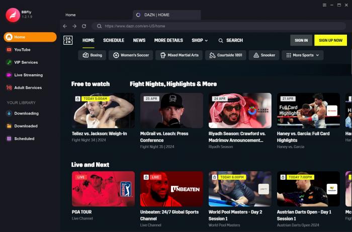 Navigate to the DAZN website