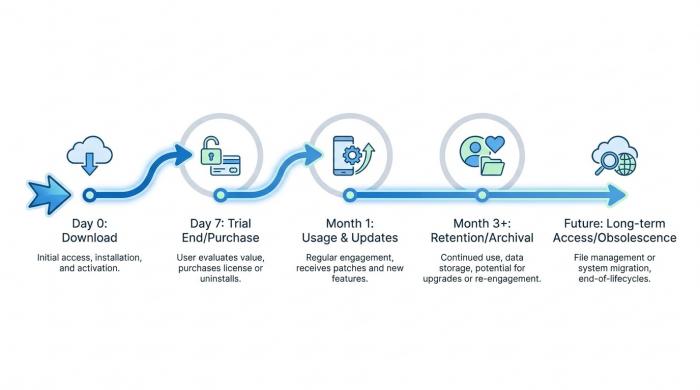 Timeline of Netflix download lifecycle: download to 30-day hold, 48-hour countdown after first