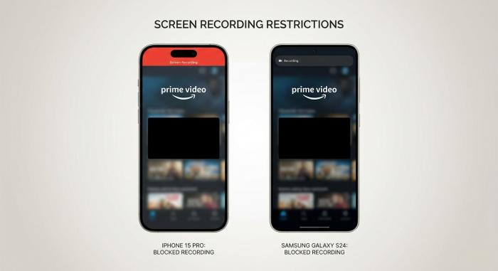 iPhone and Android screen recording of Amazon Prime Video both producing black frames due to DRM